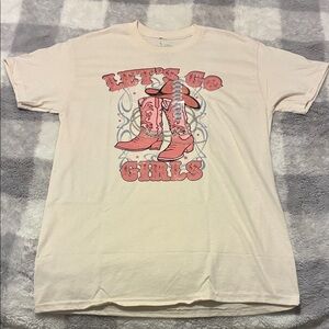 Let's Go Girls Cream Tee with Pink Graphic